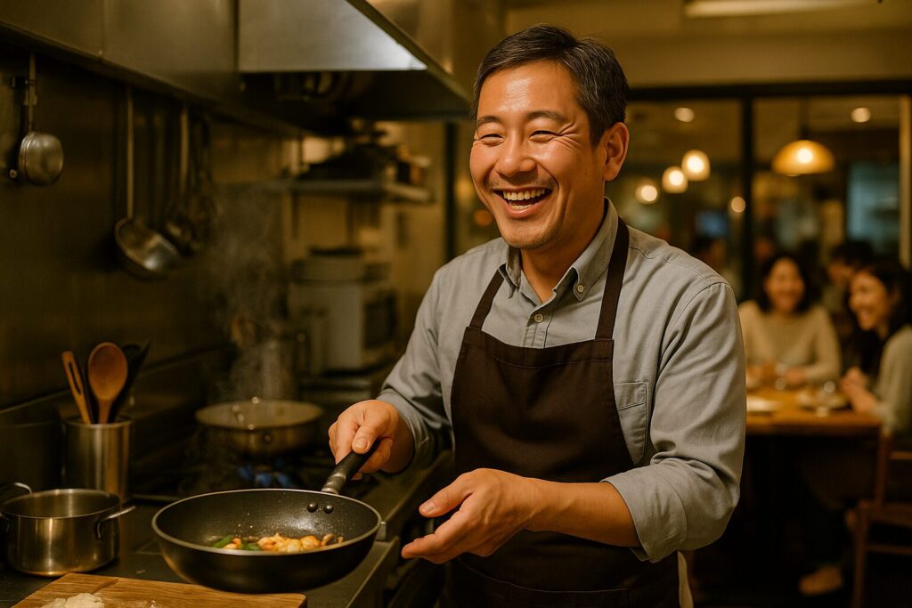 地域で愛される店にするためオフラインマーケティングを強化して、顧客が満員の店内