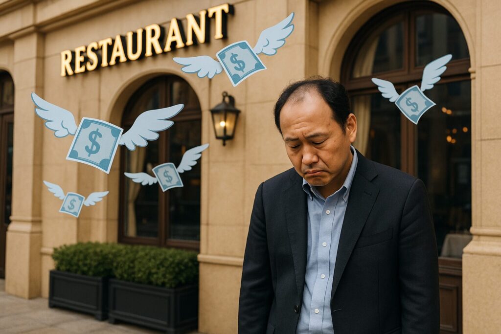 家賃の高い飲食店を経営しているオーナーがうなだれている画像