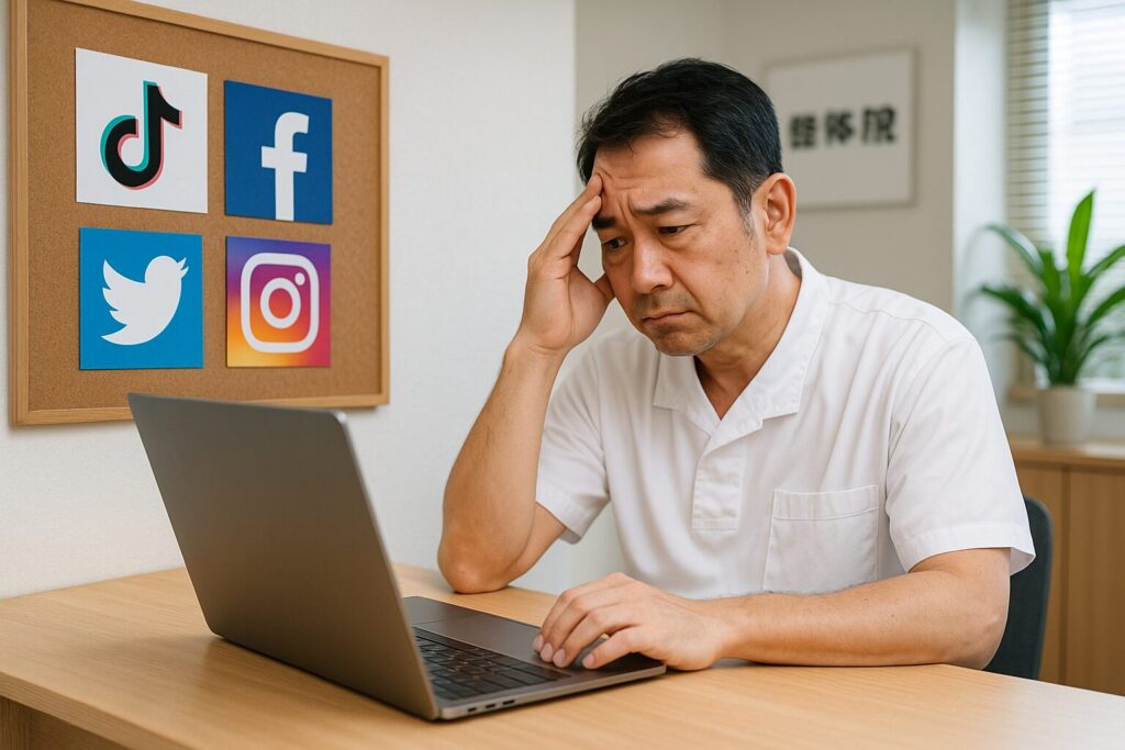 整体院の院長がSNS戦略で集客しようと悩んでいる画像