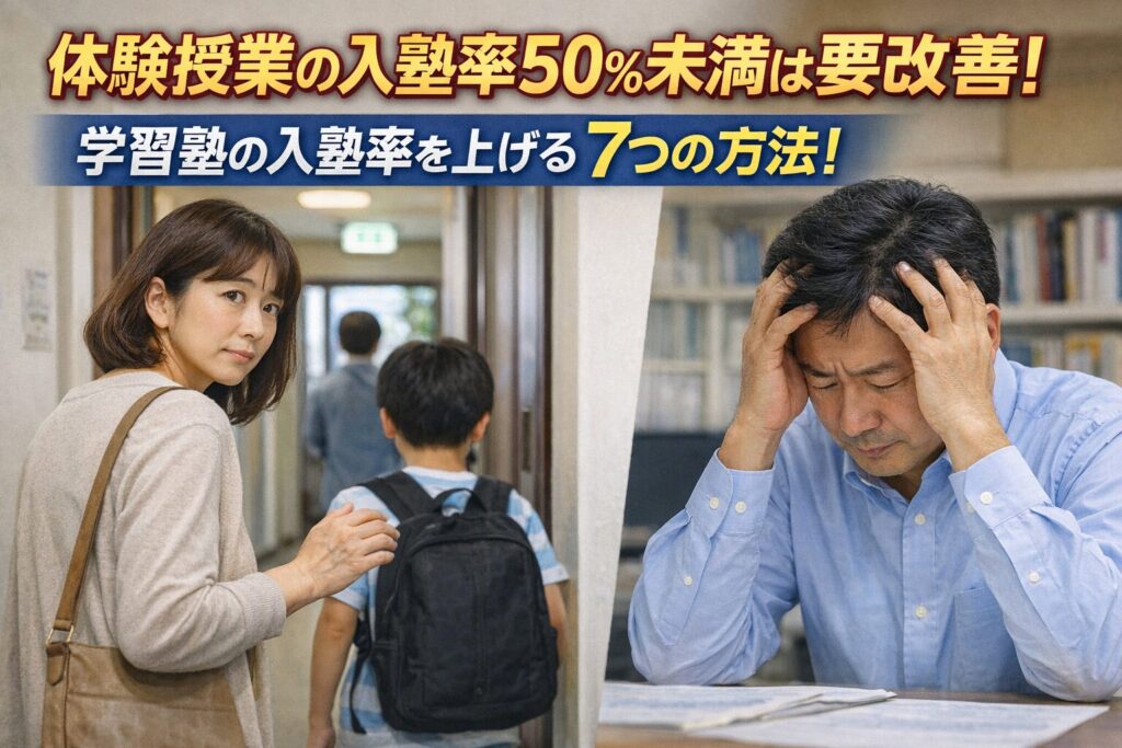 体験授業後に入塾せず帰る親子と、入塾率低下に悩む学習塾経営者｜体験授業の入塾率を改善する方法