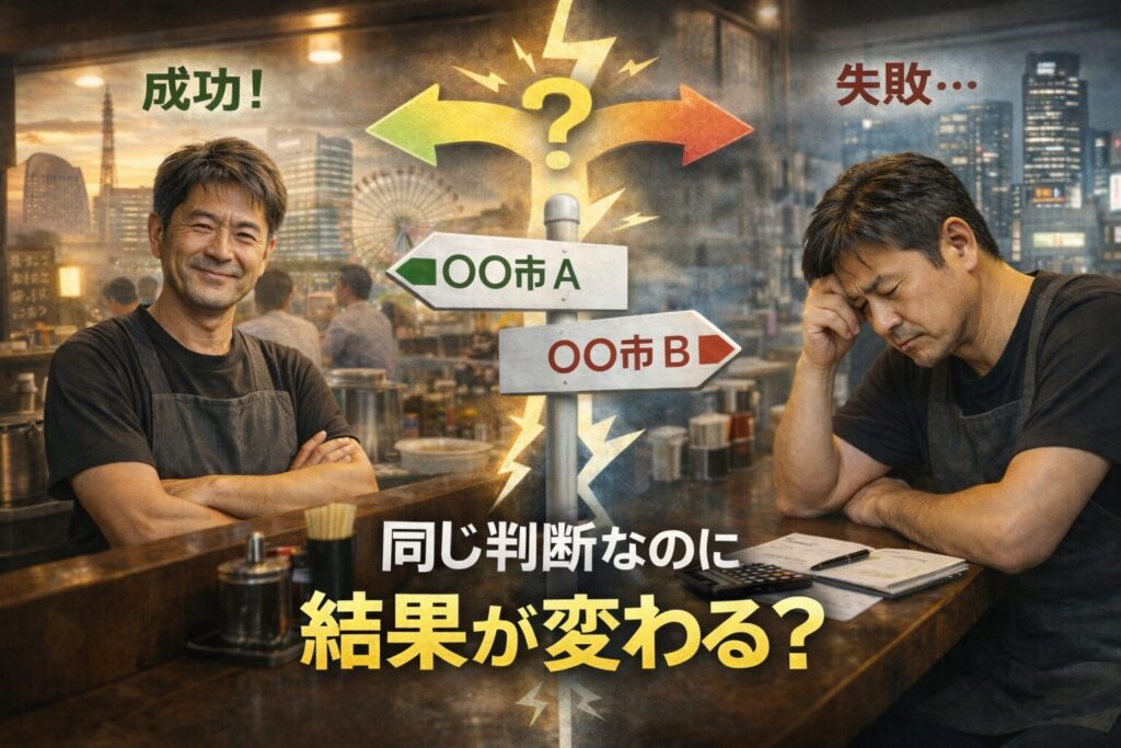 同じ経営判断をしても横浜や川崎の場所によって飲食店の結果が成功と失敗に分かれる様子