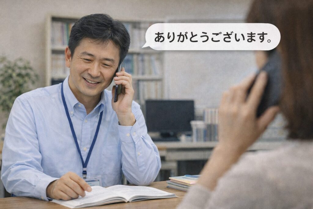 体験授業後に保護者へ感謝の電話をする学習塾経営者｜入塾率向上につながるフォロー対応