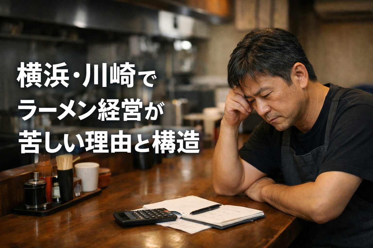 横浜川崎のラーメン店経営者が経営が苦しいと悩んでいる様子