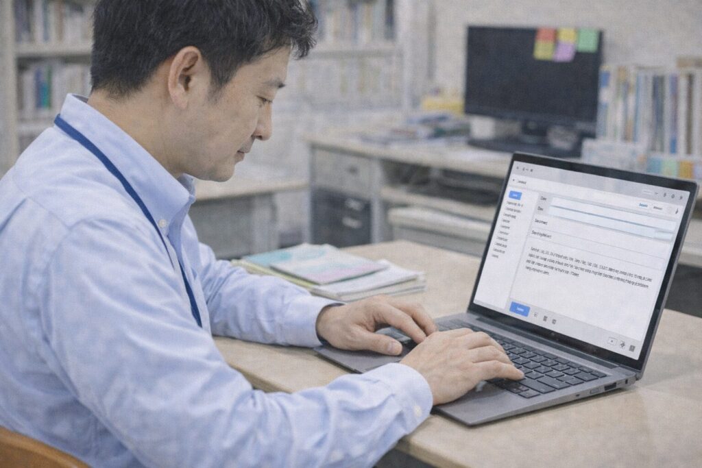 体験授業後に保護者へフォローメールを作成する学習塾経営者｜入塾率向上につながる丁寧な連絡対応