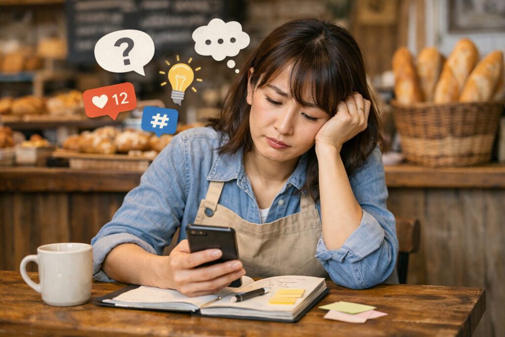 AIでSNS運用のネタ出しを自動化する方法に悩む飲食店の女性経営者