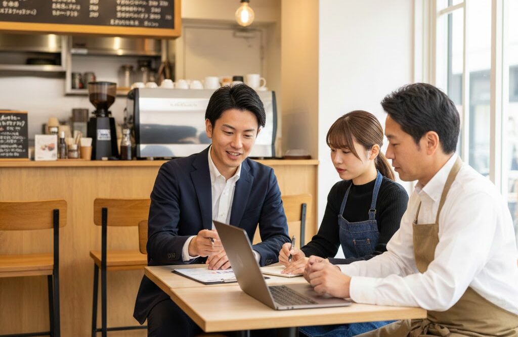 中小企業診断士が飲食店経営者に求人票をAIでつくるやり方を教えている画像